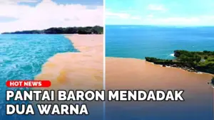Fenomena Air Laut Dua Warna di Pantai Baron Pikat Wisatawan