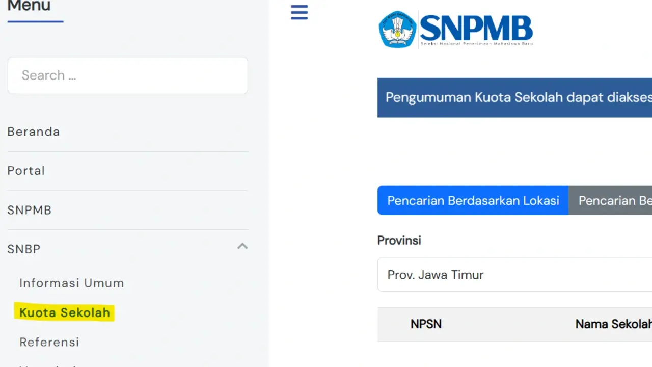 Cara Cek Kuota Sekolah untuk SNBP 2026 Disertai Gambar Cara Cek Kuota Sekolah untuk SNBP 2026 Disertai Gambar